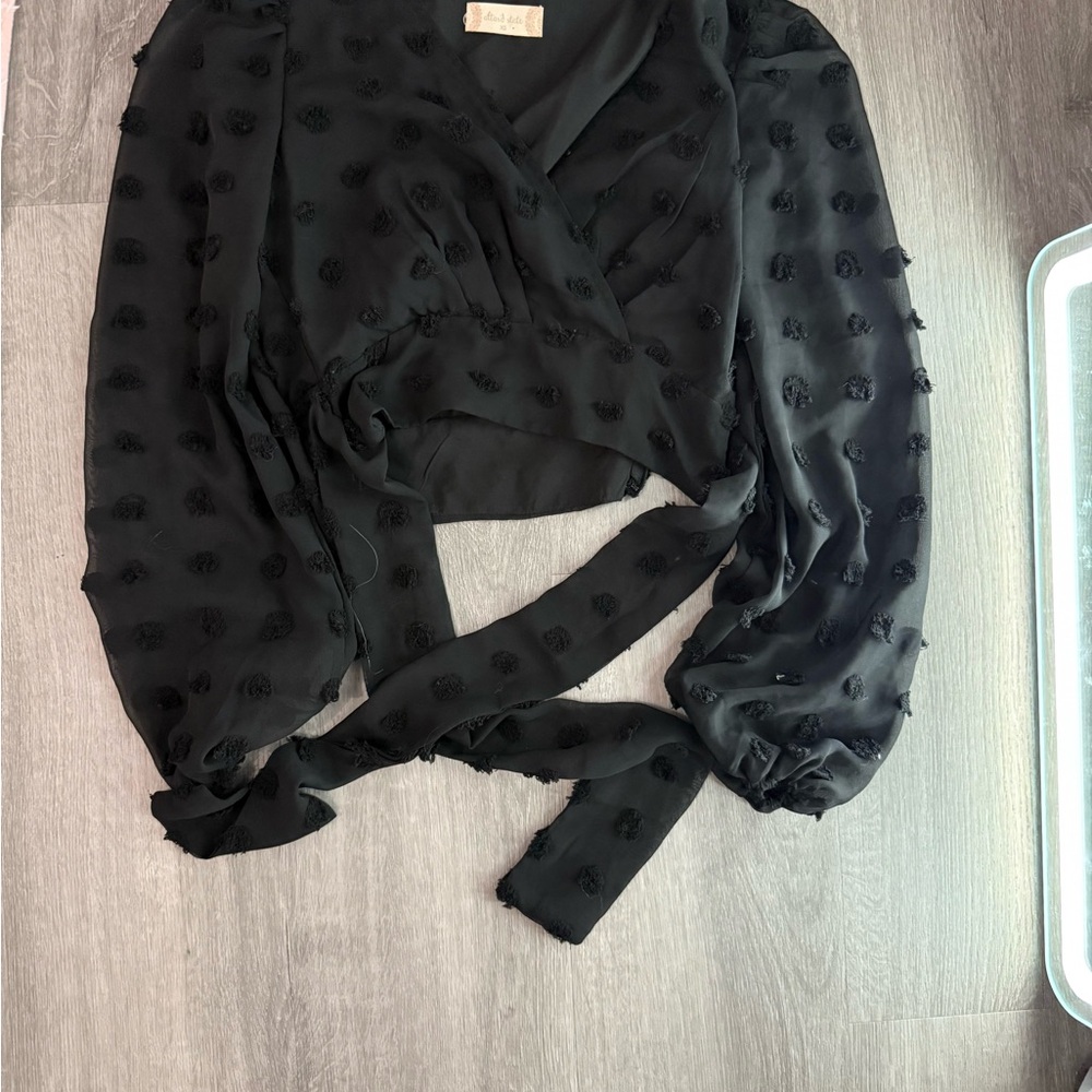 Altar'd State Black Wrap Tie Front Blouse 3/4 Sleeve